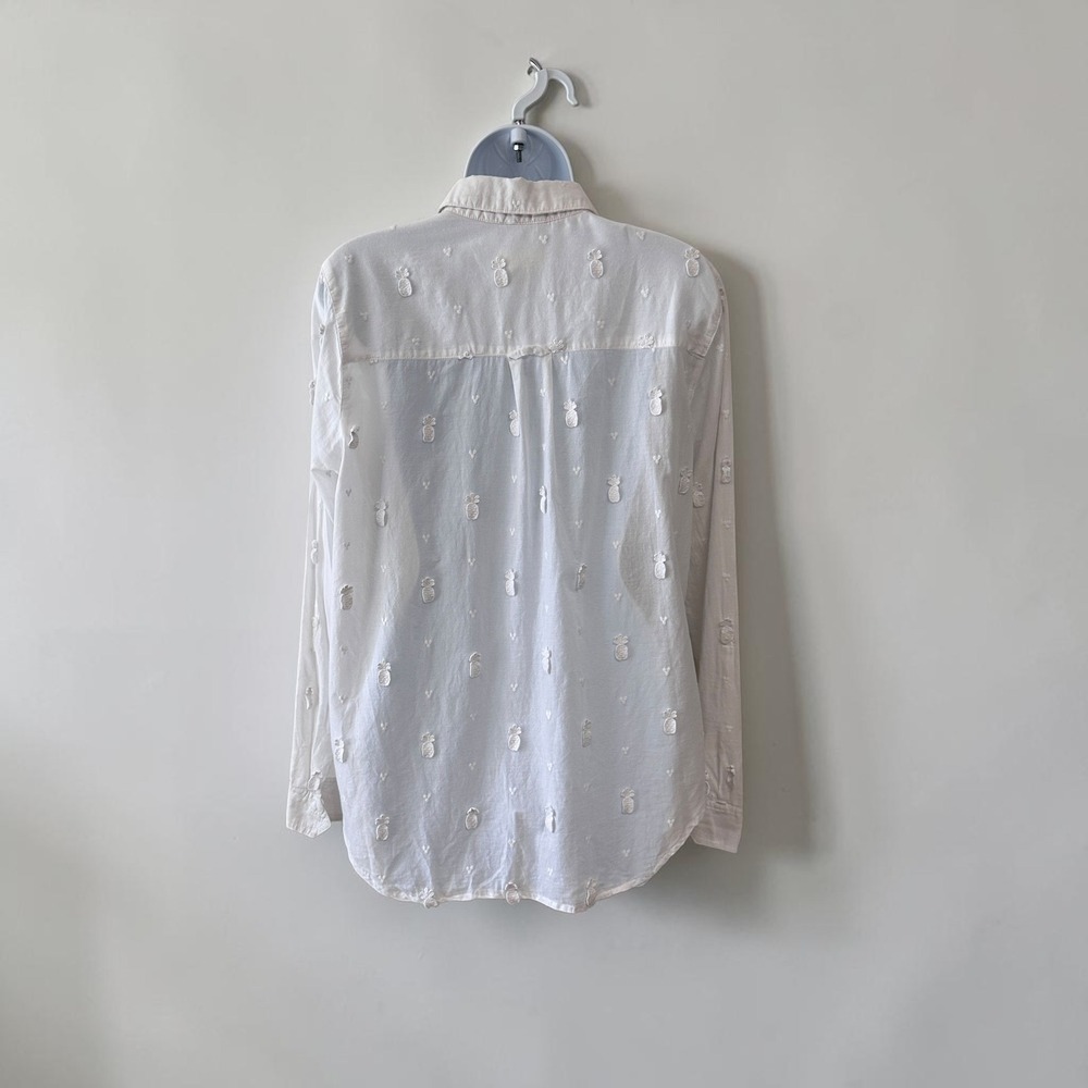 Anthropologie Maeve Sheer Cotton Classic Embroidered Pineapple Button Shirt 14 - Picture 3 of 9